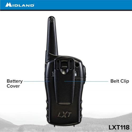  [아마존베스트]Midland - LXT118, FRS Walkie Talkies with Channel Scan - Up to 18 Mile Range Two Way Radio, Hands-Free VOX, Water Resistant (Pair Pack) (Black)