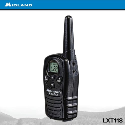  [아마존베스트]Midland - LXT118, FRS Walkie Talkies with Channel Scan - Up to 18 Mile Range Two Way Radio, Hands-Free VOX, Water Resistant (Pair Pack) (Black)