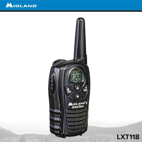  [아마존베스트]Midland - LXT118, FRS Walkie Talkies with Channel Scan - Up to 18 Mile Range Two Way Radio, Hands-Free VOX, Water Resistant (Pair Pack) (Black)