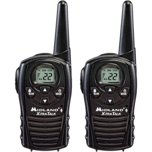  [아마존베스트]Midland - LXT118, FRS Walkie Talkies with Channel Scan - Up to 18 Mile Range Two Way Radio, Hands-Free VOX, Water Resistant (Pair Pack) (Black)