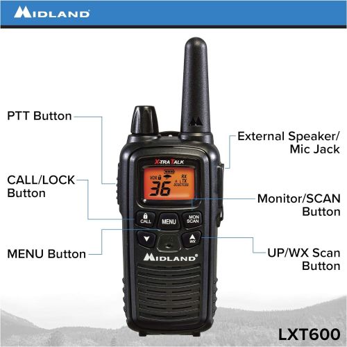  [아마존베스트]Midland - LXT600VP3, 36 Channel FRS Two-Way Radio - Up to 30 Mile Range Walkie Talkie, 121 Privacy Codes, NOAA Weather Scan + Alert (Pair Pack) (Black)