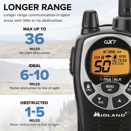  [아마존베스트]Midland 50 Channel Waterproof GMRS Two-Way Radio - Long Range Walkie Talkie with 142 Privacy Codes, SOS Siren, and NOAA Weather Alerts and Weather Scan (Black/Silver, Pair Pack)