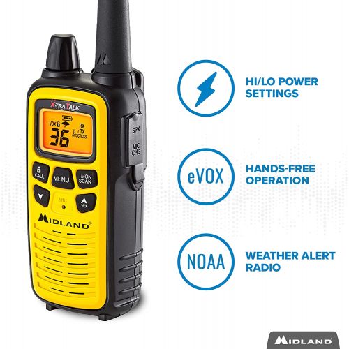  [아마존베스트]Midland - LXT630VP3, 36 Channel FRS Two-Way Radio - Up to 30 Mile Range Walkie Talkie, 121 Privacy Codes, & NOAA Weather Scan + Alert (Pair Pack) (Yellow/Black)