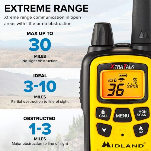  [아마존베스트]Midland - LXT630VP3, 36 Channel FRS Two-Way Radio - Up to 30 Mile Range Walkie Talkie, 121 Privacy Codes, & NOAA Weather Scan + Alert (Pair Pack) (Yellow/Black)