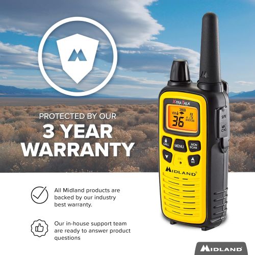  [아마존베스트]Midland - LXT630VP3, 36 Channel FRS Two-Way Radio - Up to 30 Mile Range Walkie Talkie, 121 Privacy Codes, & NOAA Weather Scan + Alert (Pair Pack) (Yellow/Black)