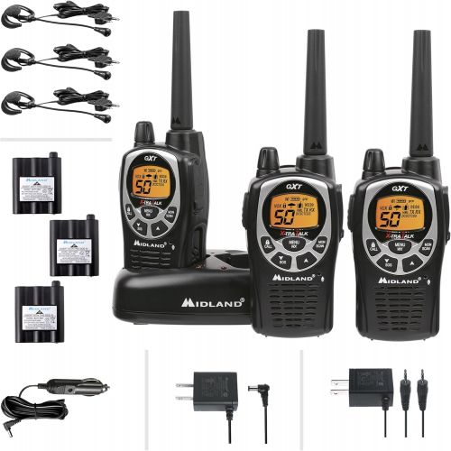  [아마존베스트]Midland 50 Channel Waterproof GMRS Two-Way Radio - Long Range Walkie Talkie with 142 Privacy Codes, SOS Siren, and NOAA Weather Alerts and Weather Scan (Black/Silver, 3-Pack)