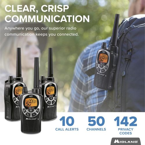  [아마존베스트]Midland 50 Channel Waterproof GMRS Two-Way Radio - Long Range Walkie Talkie with 142 Privacy Codes, SOS Siren, and NOAA Weather Alerts and Weather Scan (Black/Silver, 3-Pack)