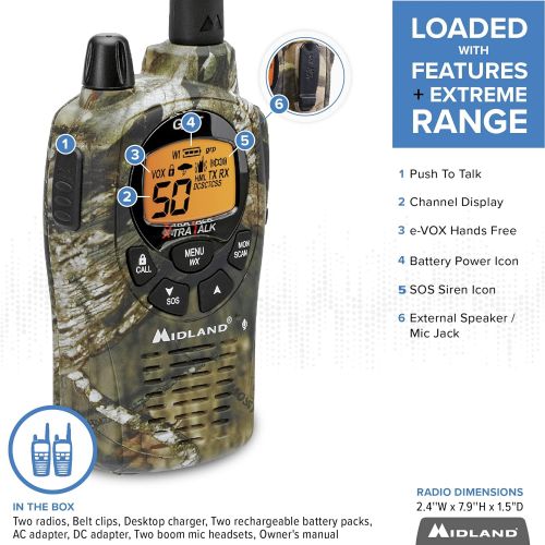  [아마존베스트]Midland 50 Channel GMRS Two-Way Radio - Long Range Walkie Talkie (Mossy Oak Camo, 2-Pack)