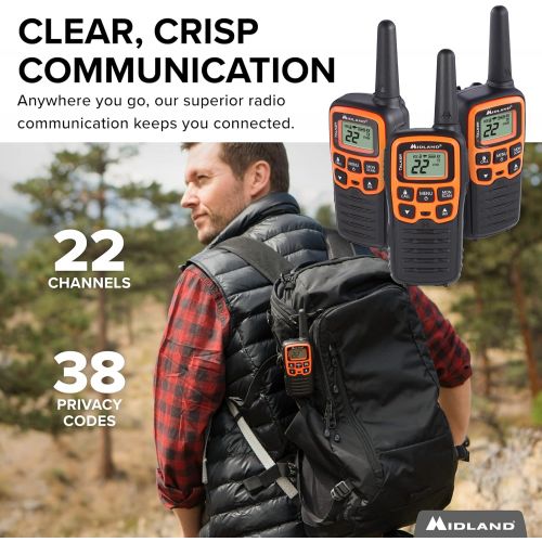  Midland - X-TALKER T51VP3, 22 Channel FRS Two-Way Radio - Extended Range, 38 Privacy Codes, NOAA Weather Alert (3 Pack) (Black/Orange)