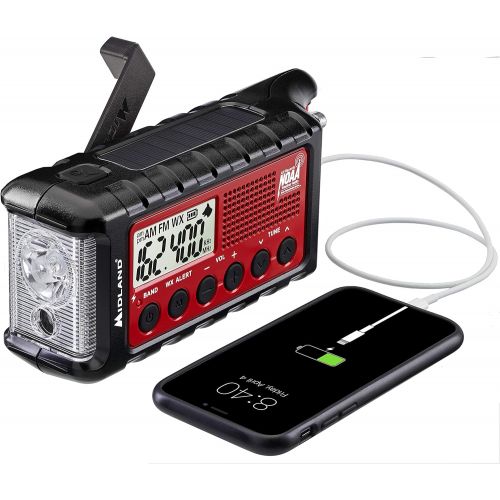  [아마존베스트]Midland - ER310, Emergency Crank Weather AM/FM Radio - Multiple Power Sources, SOS Emergency Flashlight, Ultrasonic Dog Whistle, & NOAA Weather Scan + Alert (Red/Black)