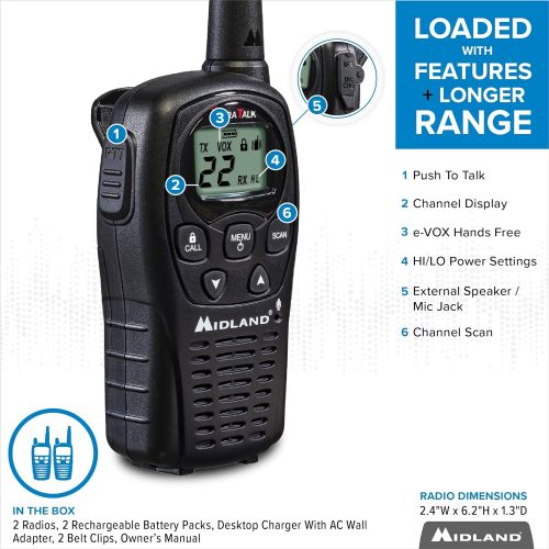  [아마존베스트]Midland - LXT500VP3, 22 Channel FRS Walkie Talkies with Channel Scan - Extended Range Two Way Radios, Silent Operation, Batteries Included (Pair Pack) (Black)