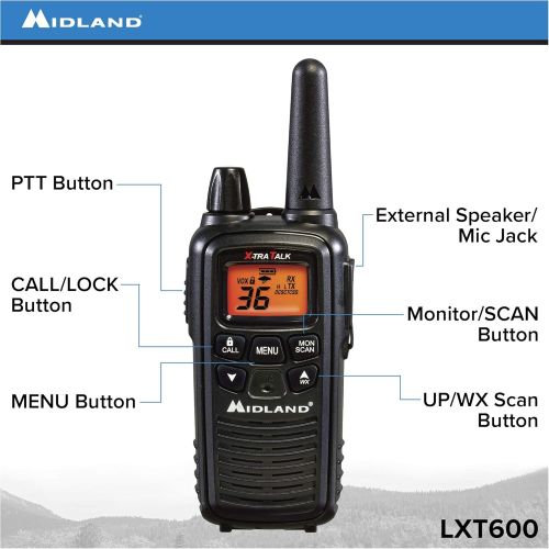  Midland - Business Radio Bundle - LXT600BBX4, 36 Channel FRS Two-Way Radio - Concealed Headsets, eVox for Hands-Free Operation, NOAA Weather Scan + Alert (8 Pack) (Black)