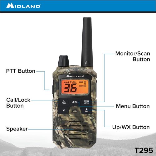  Midland - X-TALKER T295VP4, 36 Channel GMRS Two-Way Radio - Up to 40 Mile Range Walkie Talkie, 121 Privacy Codes, NOAA Weather Scan + Alert (Pair Pack) (Mossy Oak Camo)