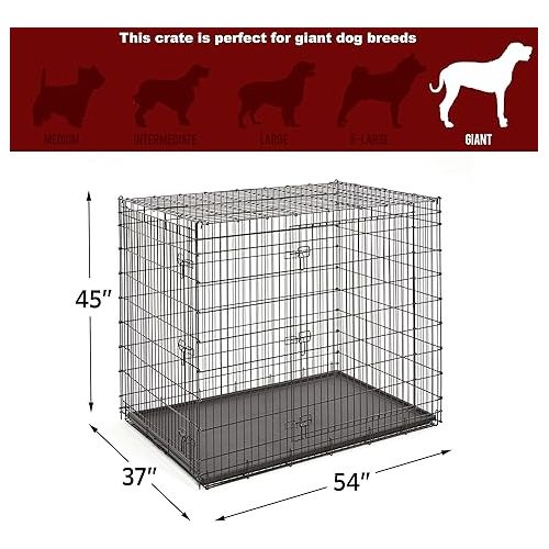  Midwest Homes for Pets Ginormous Double Door 54-Inch Dog Crate for XXL Dogs Breeds; Great Dane, Mastiff, St. Bernard, Drop Pin Assembly Requires Two People; Divider Panel Not Included; Black: SL54DD