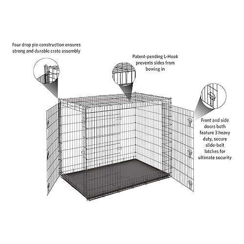  Midwest Homes for Pets Ginormous Double Door 54-Inch Dog Crate for XXL Dogs Breeds; Great Dane, Mastiff, St. Bernard, Drop Pin Assembly Requires Two People; Divider Panel Not Included; Black: SL54DD