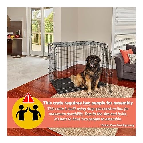  Midwest Homes for Pets Ginormous Double Door 54-Inch Dog Crate for XXL Dogs Breeds; Great Dane, Mastiff, St. Bernard, Drop Pin Assembly Requires Two People; Divider Panel Not Included; Black: SL54DD