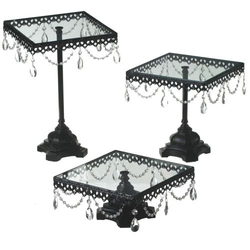  Midwest-CBK Midwest CBK Jeweled Black Square Cake Stand, Set of 3