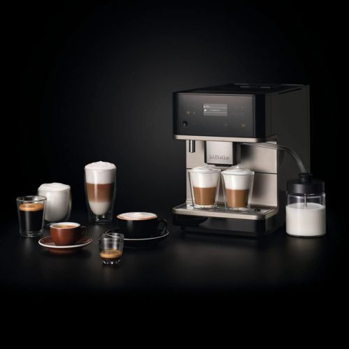  NEW Miele CM 6360 MilkPerfection Automatic Wifi Coffee Maker & Espresso Machine Combo, Obsidian Black & Clean Steel Metallic - Grinder, Milk Frother, Cup Warmer, Glass Milk Contain