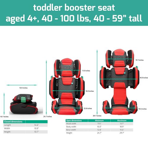  mifold hifold fit-and-fold Highback Booster Seat, ? Adjustable Narrow, Foldable Booster Car Seat for Everyday, Travel, Carpooling and More ? Racing Red