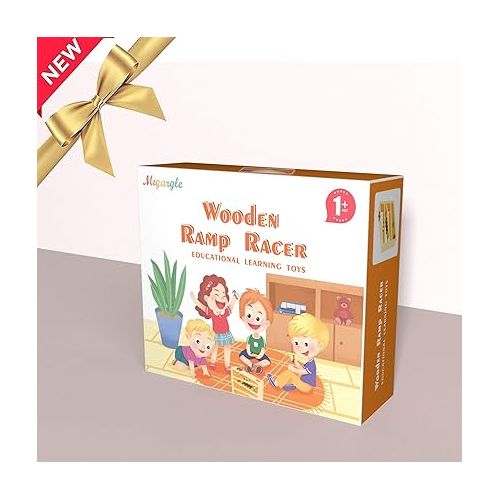  Wooden Ramp Racer. Race Track for Toddlers and 3 Wood Cars and 2 Balls,Toddler Toys for 1 2 3 Year Old Boy and Girl Gifts