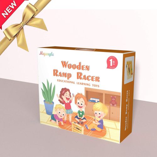  Migargle Wooden Ramp Racer. Race Track for Toddlers and 3 Wood Cars and 2 Balls,Toddler Toys for 1 2 3 Year Old Boy and Girl Gifts