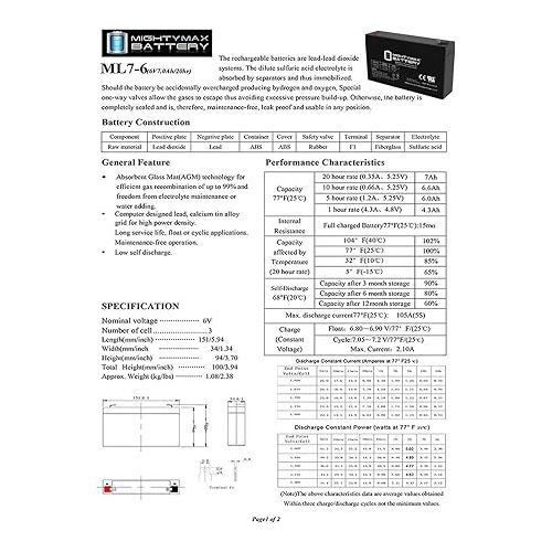  Mighty Max Battery 6V 7Ah SLA Replacement Battery for Kid Trax Avigo Mercedes 5F5EAD4