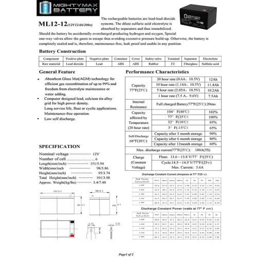  Mighty Max Battery 12V 12Ah F2 Scooter Battery for Enduring CB12-12, CB-12-12 - 2 Pack Brand Product