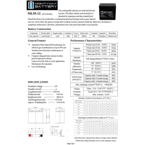  Mighty Max Battery UB12550 12V 55Ah Scooter Wheelchair Mobility AGM Battery - 2 Pack brand product