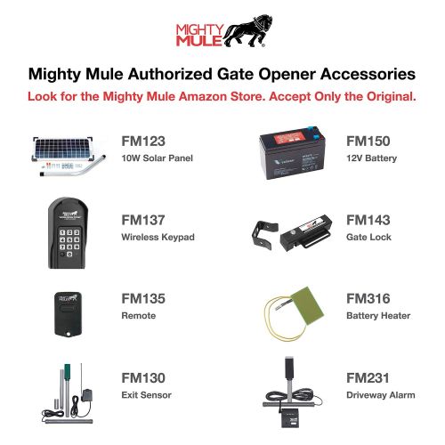  Mighty Mule MM262 Automatic Gate Opener for Light Duty Dual Swing Gates Up to 12 Long or 300 lb