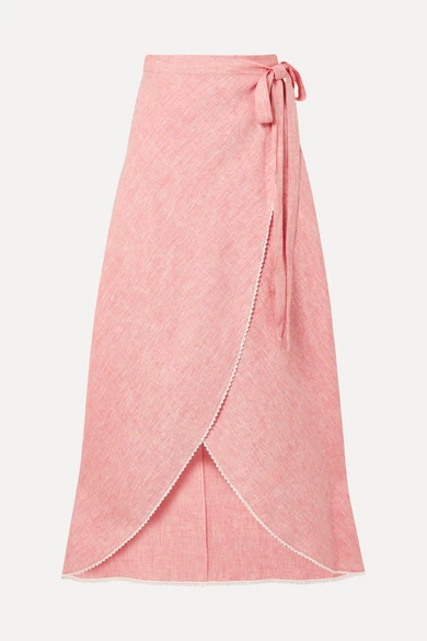 Miguelina Ballerina crochet-trimmed linen wrap maxi skirt