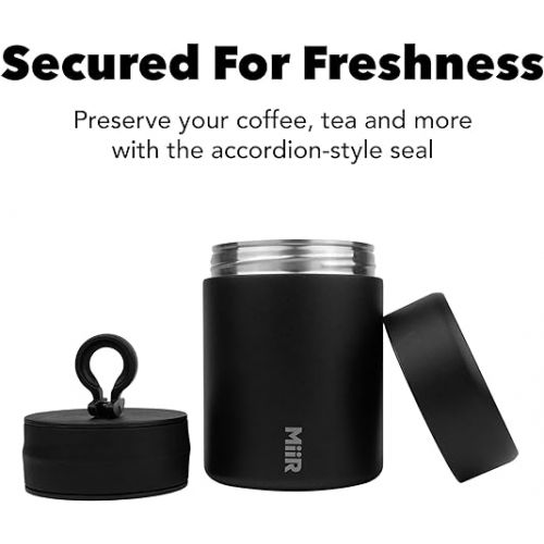  MiiR, Airtight Coffee Canister, Portable Storage for Coffee, Tea, and More, Stainless Steel Construction, Black