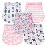 [아마존베스트]5-Pack Baby Burp Cloths for Girls, Triple Layer, 100% Organic Cotton, Soft and Absorbent Towels, Burping Rags for Newborns Baby Shower Gift Set by MiiYoung