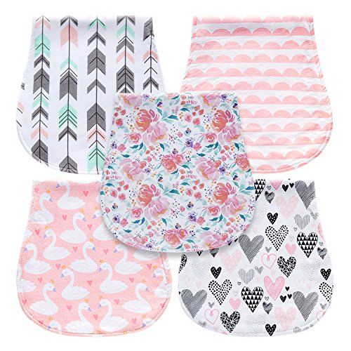  [아마존베스트]5-Pack Baby Burp Cloths for Girls, Triple Layer, 100% Organic Cotton, Soft and Absorbent Towels, Burping Rags for Newborns Baby Shower Gift Set by MiiYoung