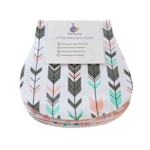  [아마존베스트]5-Pack Baby Burp Cloths for Girls, Triple Layer, 100% Organic Cotton, Soft and Absorbent Towels, Burping Rags for Newborns Baby Shower Gift Set by MiiYoung