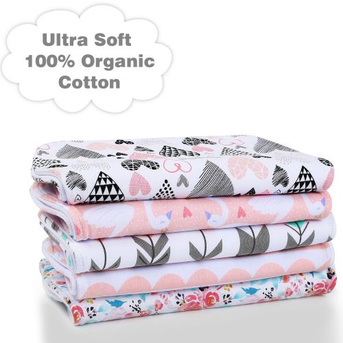  [아마존베스트]5-Pack Baby Burp Cloths for Girls, Triple Layer, 100% Organic Cotton, Soft and Absorbent Towels, Burping Rags for Newborns Baby Shower Gift Set by MiiYoung