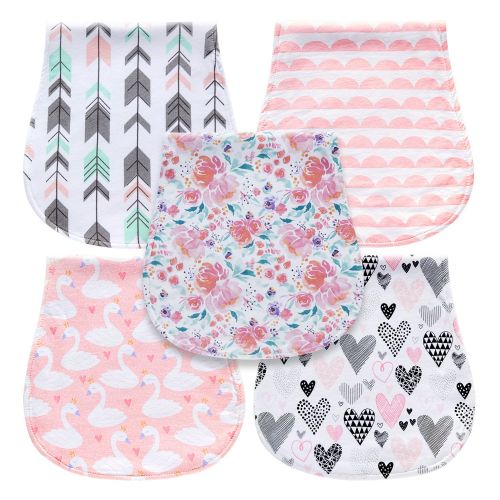  [아마존베스트]5-Pack Baby Burp Cloths for Girls, Triple Layer, 100% Organic Cotton, Soft and Absorbent Towels, Burping Rags for Newborns Baby Shower Gift Set by MiiYoung