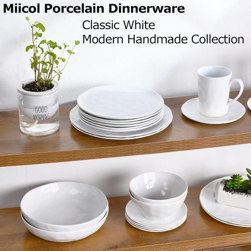  Miicol Durable Porcelain 6-Piece Salad Plate Set, Elegant White Serving Plates (8-inch lunch plates)