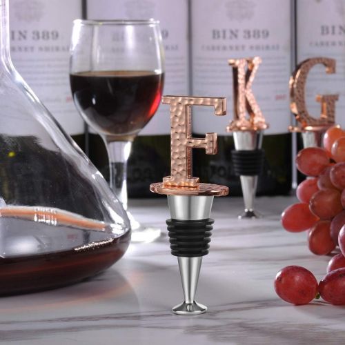  [아마존베스트]Miicol Initial Letter Wine Stopper, Monogram Hammered Metal, Perfect Wine Gift, Wide Used in Kitchen Decor, Bar, Wedding Party, Elegance Meets Utility, Rose Gold Plating, Letter (A