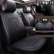 Miidii PU Leather 5-seats Car Interior Chair Cushion Seat Cover Mat Automotive Full Set Seat Covers Cushion-Fit Most Car, Truck, Suv, or Van (Black)
