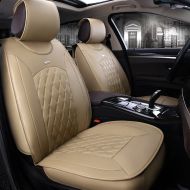 Miidii PU Leather 5-seats Car Interior Chair Cushion Seat Cover Mat Automotive Full Set Seat Covers Cushion-Fit Most Car, Truck, Suv, or Van (Beige)
