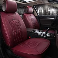 Miidii PU Leather 5-seats Car Interior Chair Cushion Seat Cover Mat Automotive Full Set Seat Covers Cushion-Fit Most Car, Truck, Suv, or Van (Wine Red)