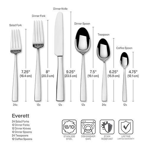  Mikasa Everett 101-Piece 18/10 Stainless Steel Flatware Set, 101pc