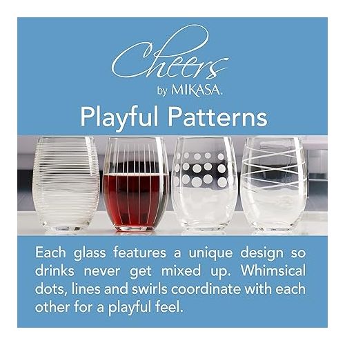  Mikasa 5095528 Cheers Stemless Wine Glass, 17-Ounce, Set of 4, Clear