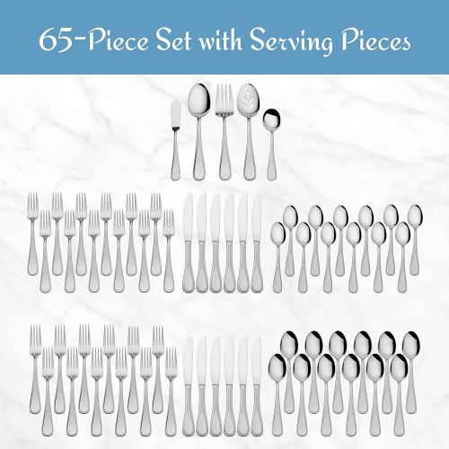  Mikasa Bravo 65-Piece Stainless Steel Flatware Set, Service for 12