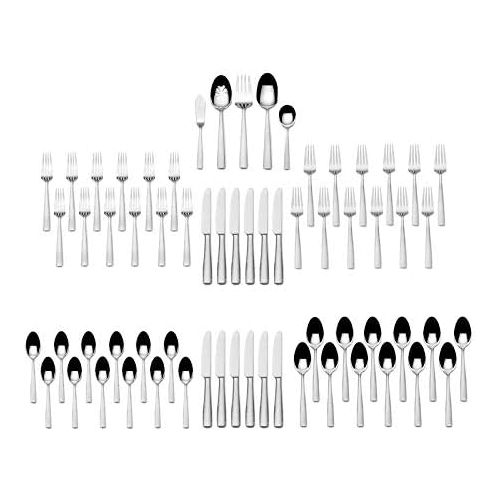  Mikasa 5204881 Oliver 65-Piece 1810 Stainless Steel Flatware Set with Serveware, Service for 12