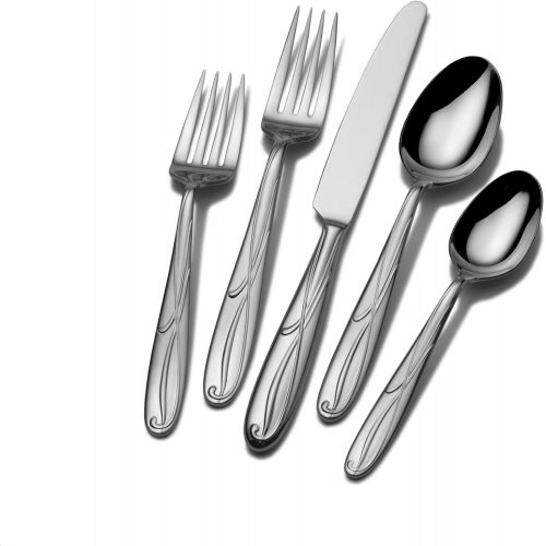  Mikasa 5132405 Sympatico 65-Piece 1810 Stainless Steel Flatware Set with Serving Utensil Set, Service for 12