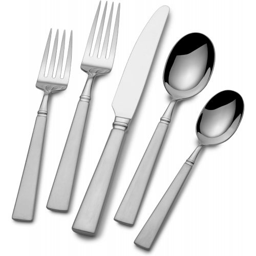  Mikasa 5132405 Sympatico 65-Piece 1810 Stainless Steel Flatware Set with Serving Utensil Set, Service for 12