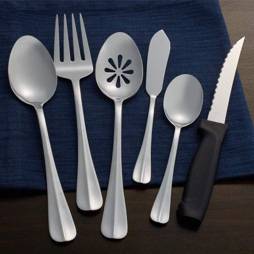  Mikasa 5132405 Sympatico 65-Piece 1810 Stainless Steel Flatware Set with Serving Utensil Set, Service for 12