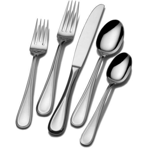  Mikasa 5132405 Sympatico 65-Piece 1810 Stainless Steel Flatware Set with Serving Utensil Set, Service for 12