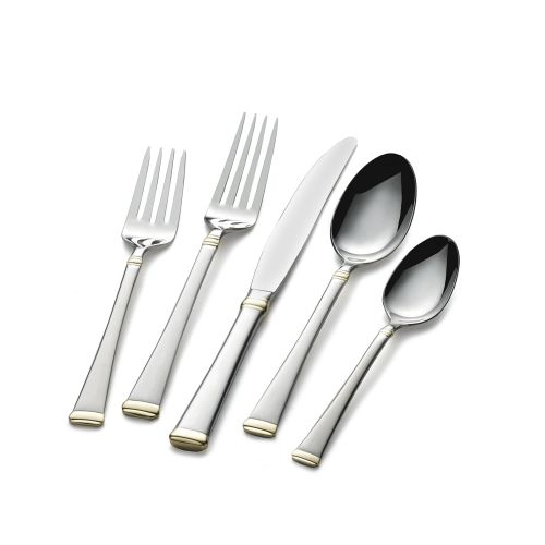  Mikasa Harmony Gold-Accent 65-Piece Stainless Steel Flatware Set with Serveware, Service for 12